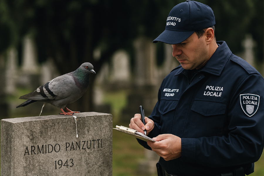 Caga sulla lapide sbagliata: scatta la multa per un piccione